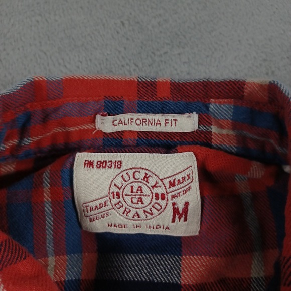Lucky Brand‎ Shirt Mens Medium Red Plaid Flannel Western Pearl Snap Cotton - Picture 4 of 7